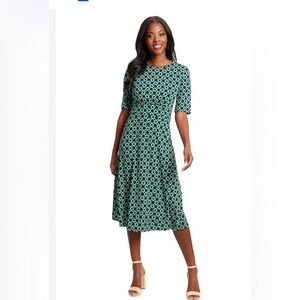 London Times Geometric Midi Dress in Teal and Mint